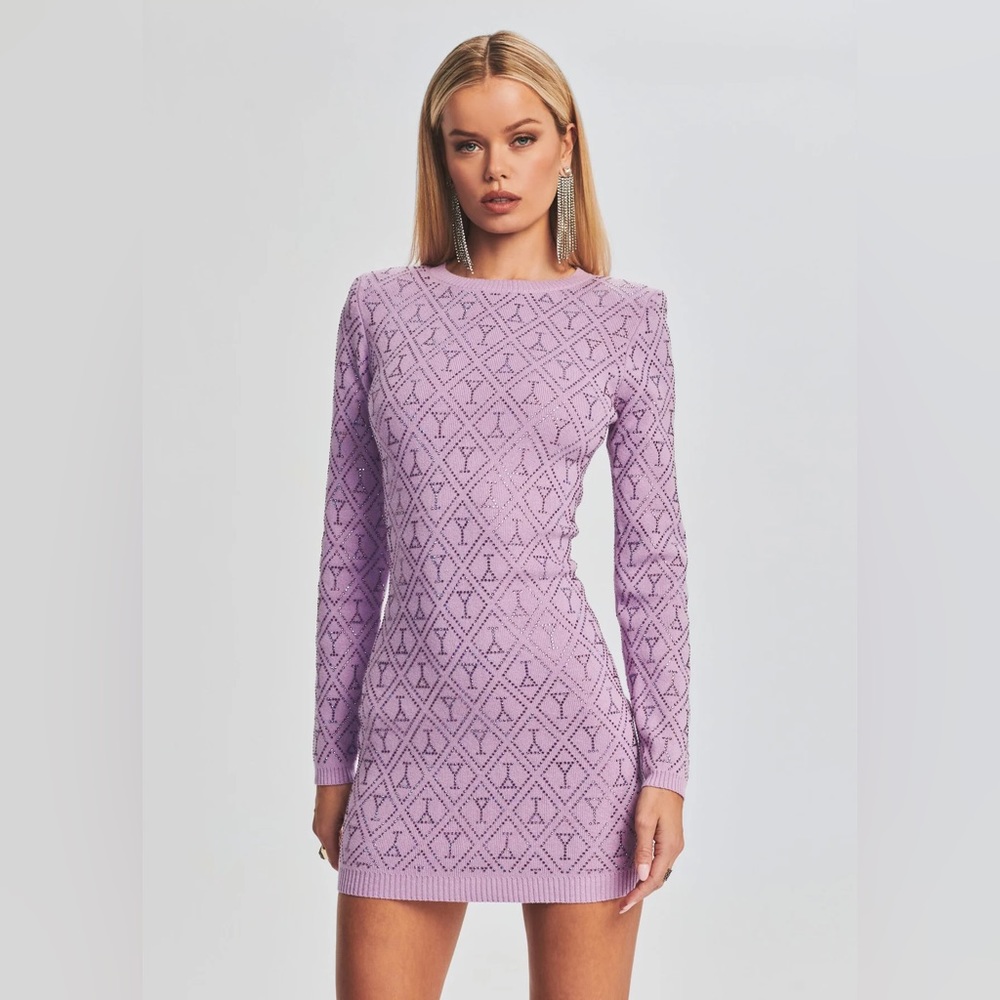 NEW WITH TAGS: Retrofete Palmer Embellished Sweater Dress Size S Color: Purple